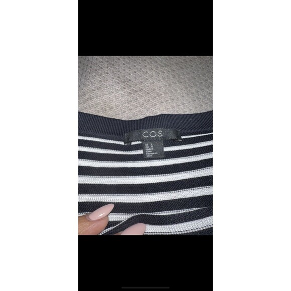 COS Womens L Striped Pullover Sweater 3/4 Sleeve Boat Neck Navy Blue White - Picture 12 of 12
